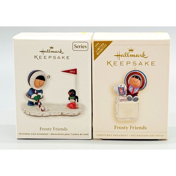Hallmark Frosty Friends Christmas Ornament 2006 Repaint 2014 Eskimo Lot of 2 - Picture 1 of 6